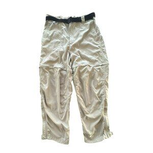 LL Bean Women 14P Khaki Nylon Convertible Hiking Pants Zip Off Shorts 14 Petite